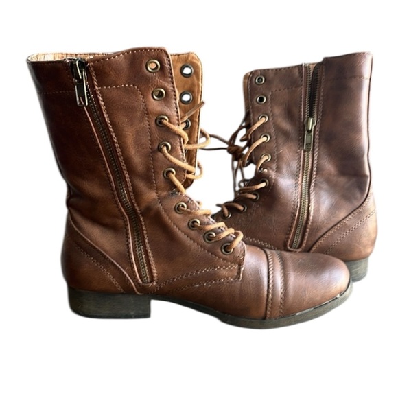 Charlotte Russe Brown Lace-Up Leather Moto Boots, Size 7 Cottagecore Cabincore - Picture 4 of 4